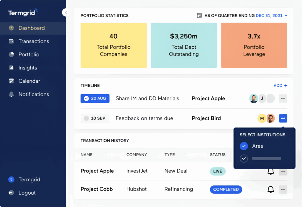 Termgrid home screen